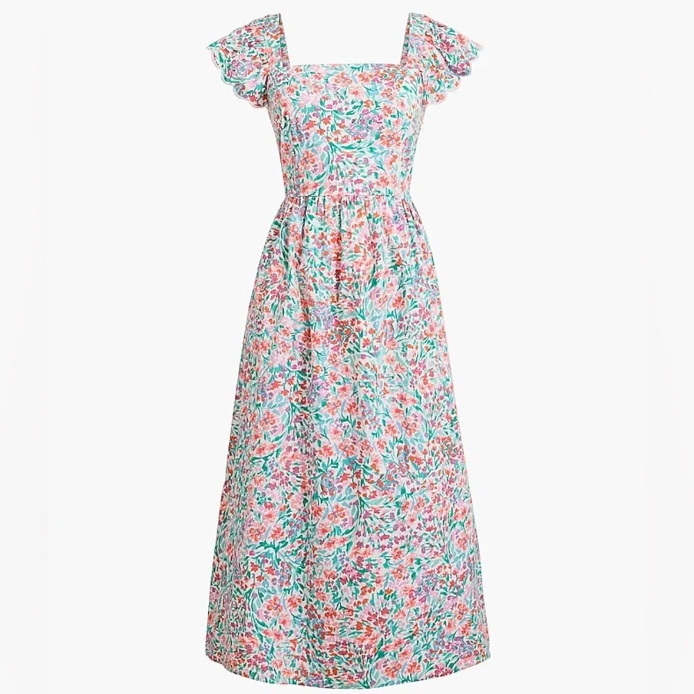 J. Crew Ruffle-sleeve Midi Dress in Bright Spearamint - Picture 1 of 13